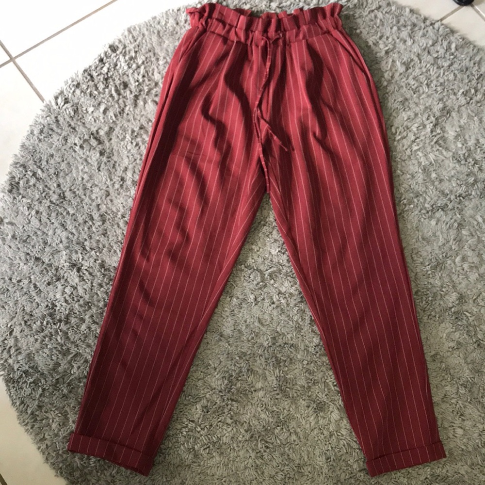 FAVLUX High Waisted Paper bag Stripped Trousers